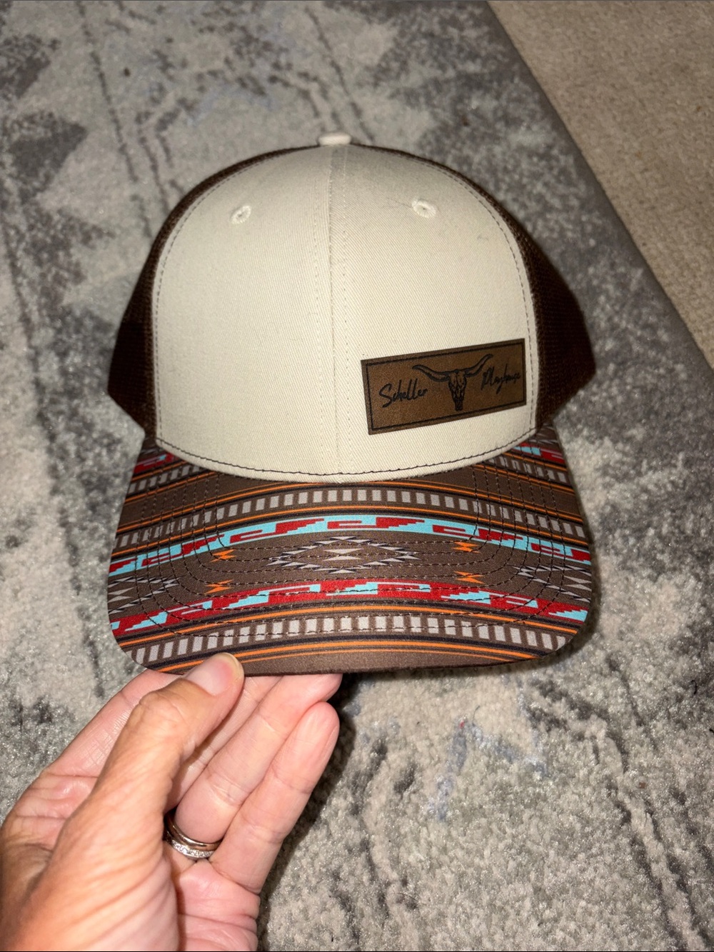 Shallow Ridge Brown & Cream Patterned Brim Trucker Hat